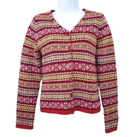 Vintage Harolds Nordic Cardigan Sweater Womens Size S Faux Fur Attached Collar - Picture 2 of 14